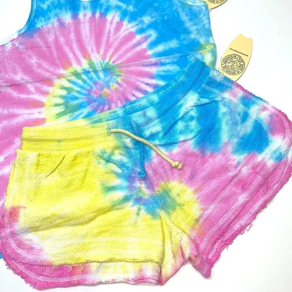 🔥POP SURF tank & short tie-dye 2 pc set sz LARGE  New - Picture 2 of 7